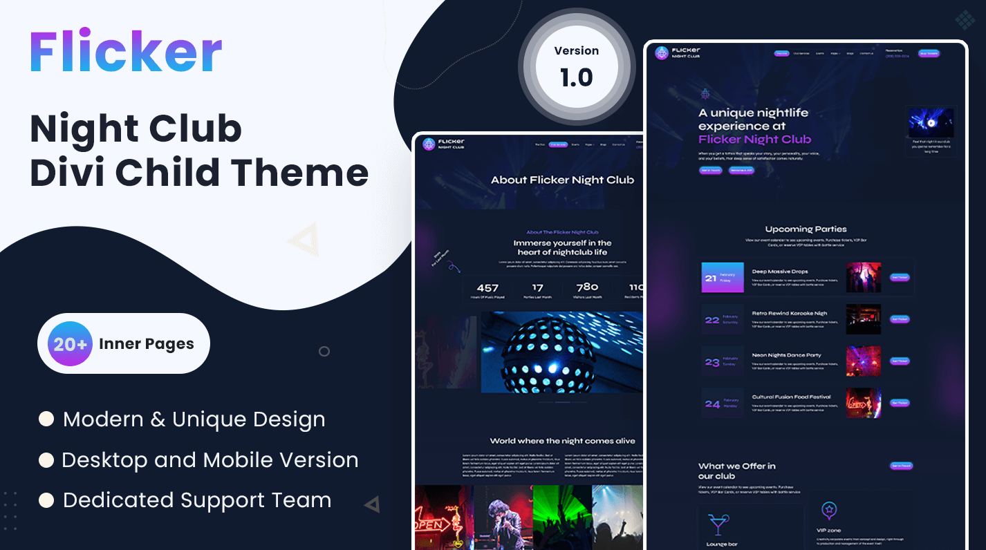 Flicker – Night Club Divi Child Theme