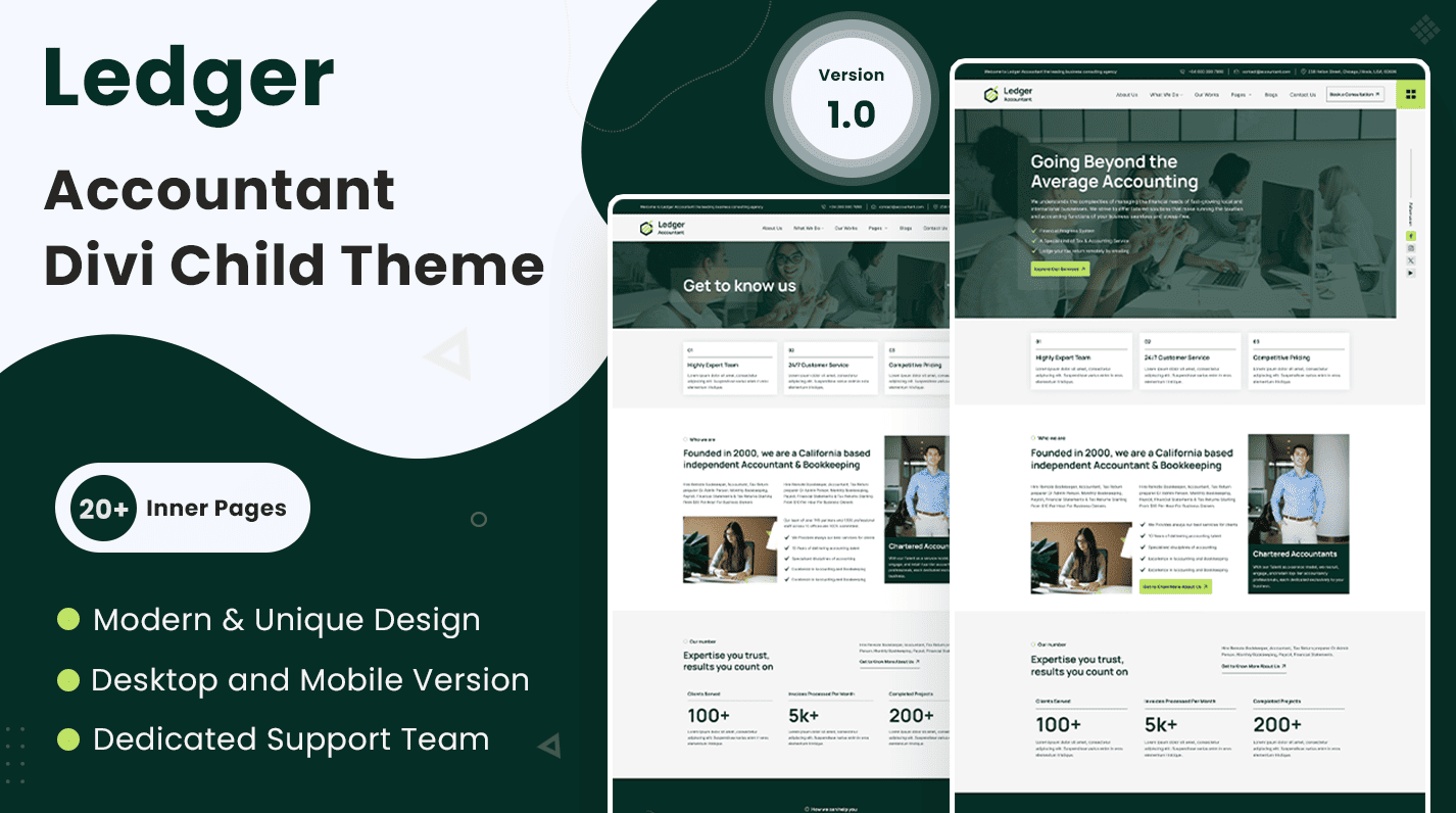 Ledger – Accounting Divi Child Theme